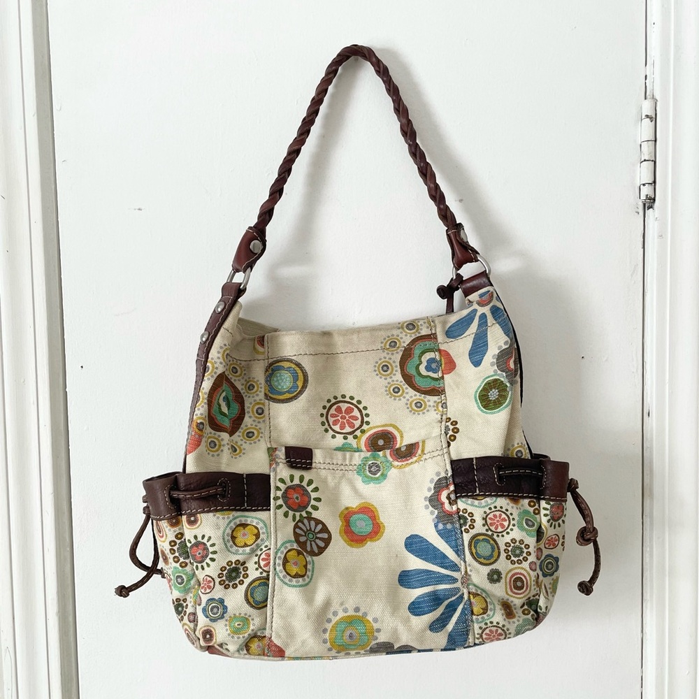 Vtg Y2K Fossil Canvas Hobo Bag